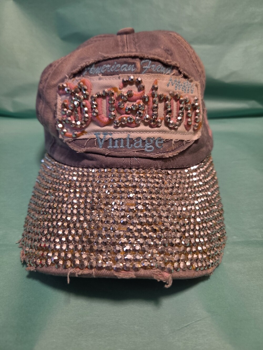 Vintage American Trend Boston Denim Hat Bedazzled Rhinestone 1932 Capricorn 2012